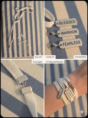Mantra Tag Necklace - Or Bracelet Silver "Blessed, Warrior, Fearless"